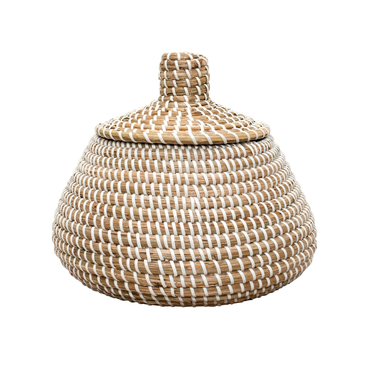 Sukoshi Large Lidded Seagrass Basket White 36cmx32cm